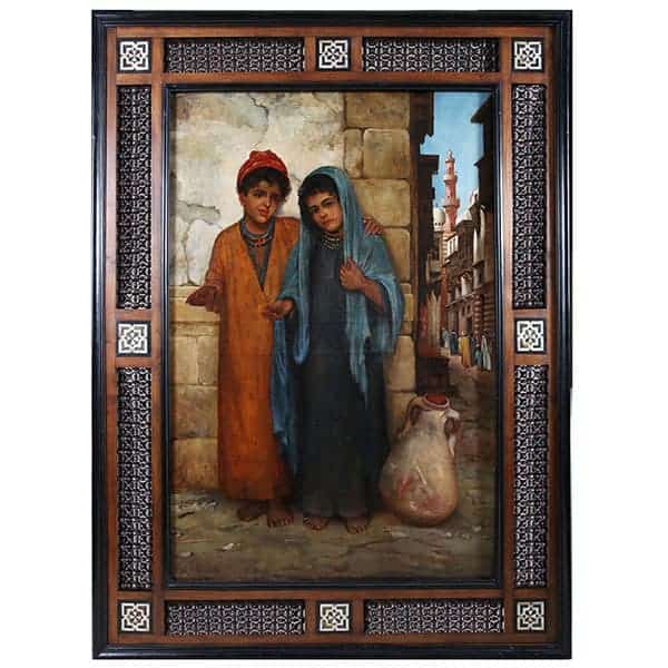 Large Orientalist Painting of Two Children Emily M.Merrick (1842 – 1921)