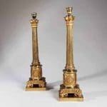Large Antique Table Lamps - Gilt Corinthian Column Lamps