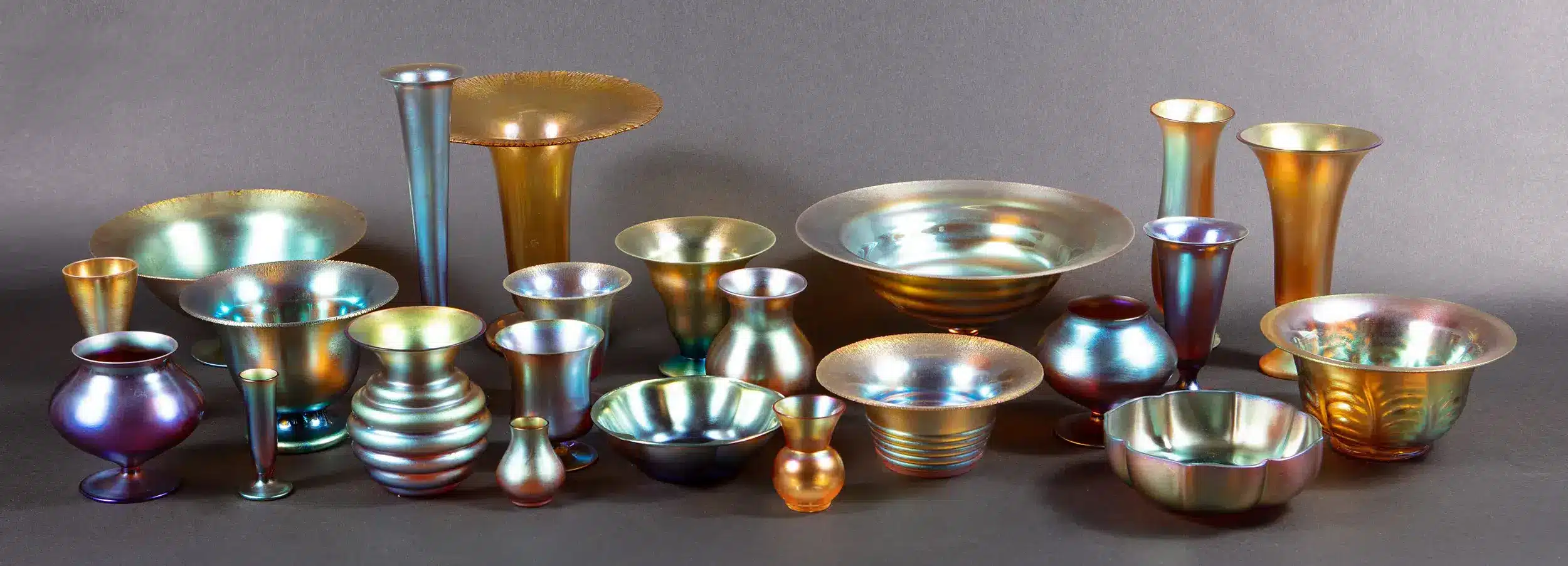 WMF Myra Iridescent Glass Bowls And Vases
