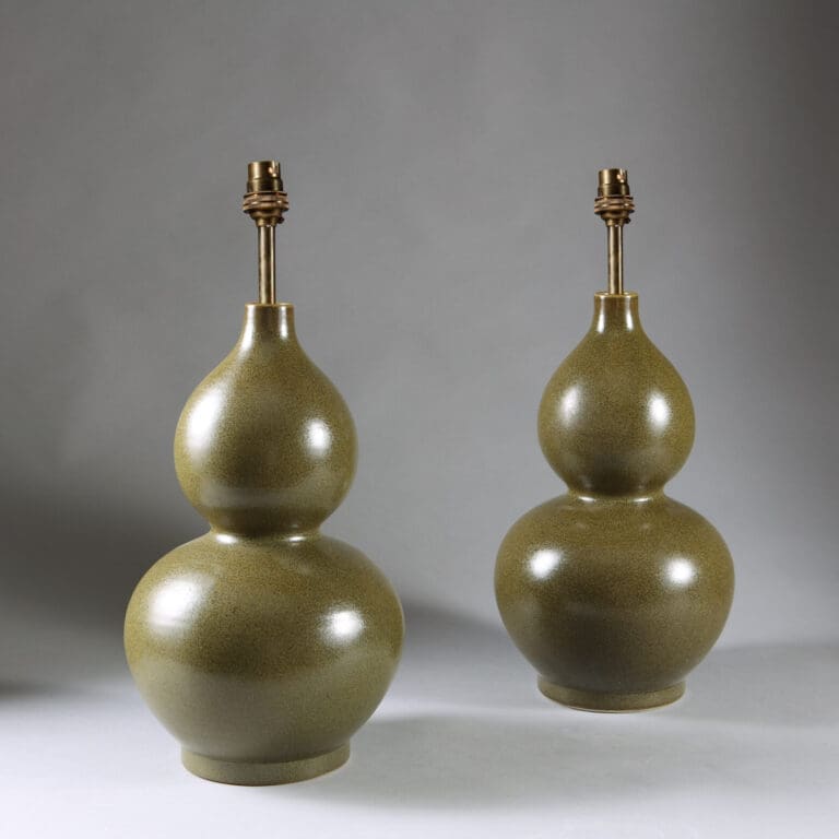 Monochrome Powder Green Double Gourd Vases as Lamps